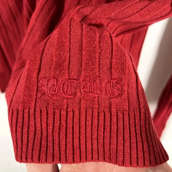 BCBG Maxazria Sweater Women's Large Solid Red Ribbed Full Zip Long Sleeve - Picture 4 of 8
